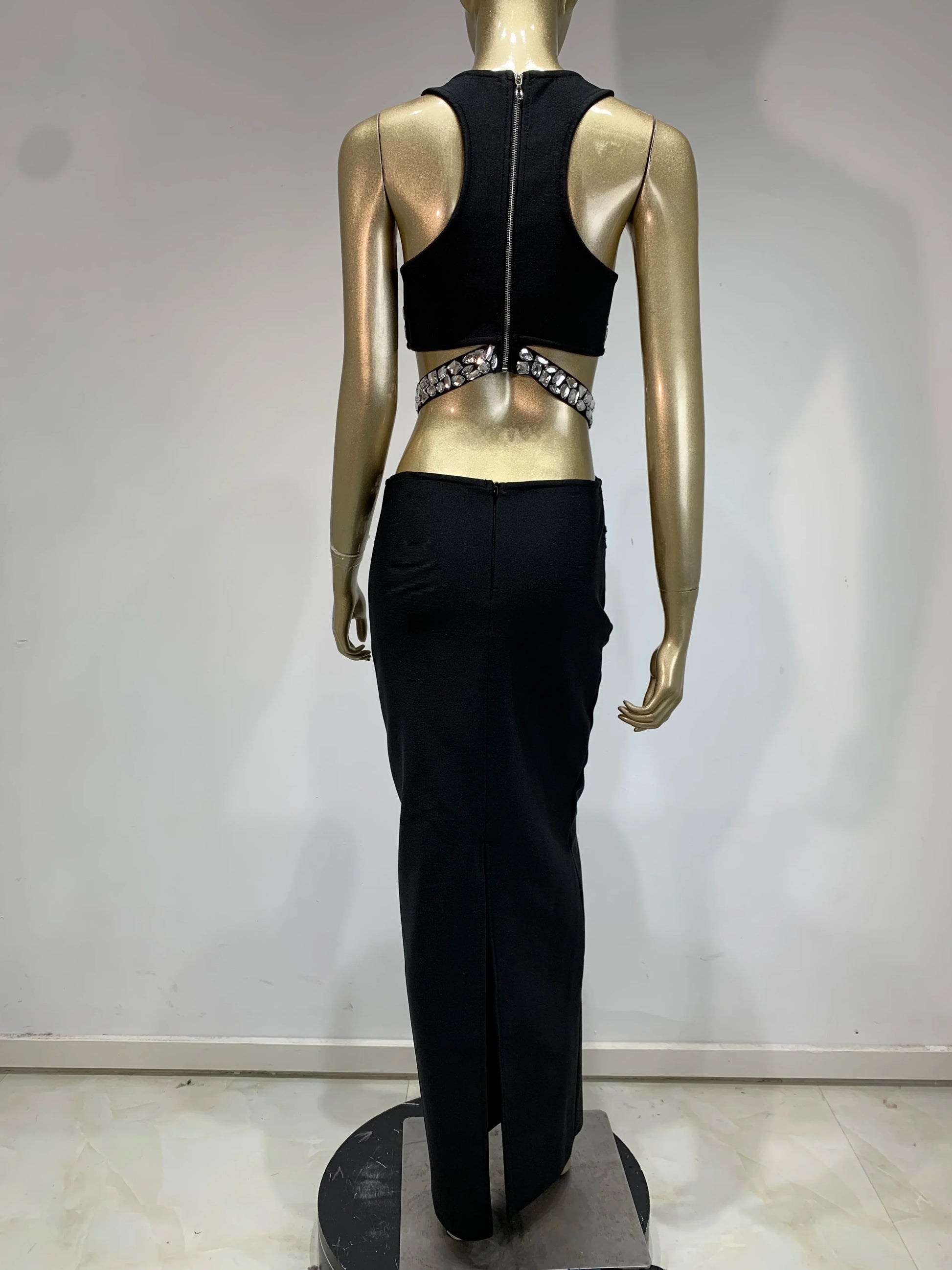 Black Beading Maxi Skirt Set - Strapless Tank Top