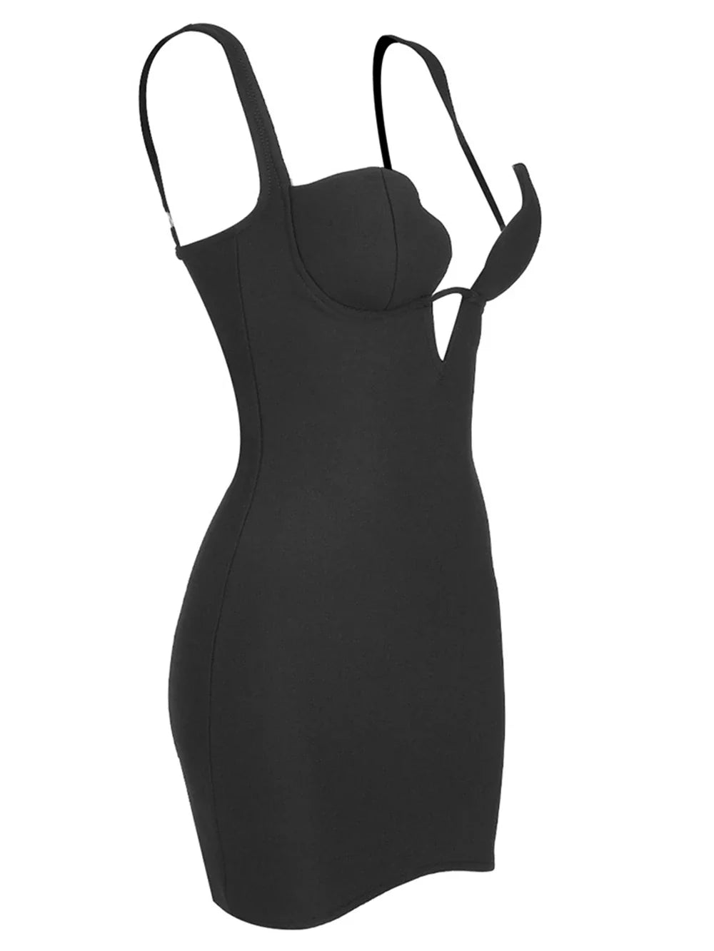 Black Bodycon Deep Cupped Mini Dress