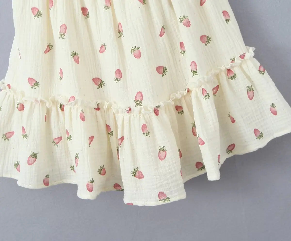 Beige Strawberry Strap Lace Up Mini Dress
